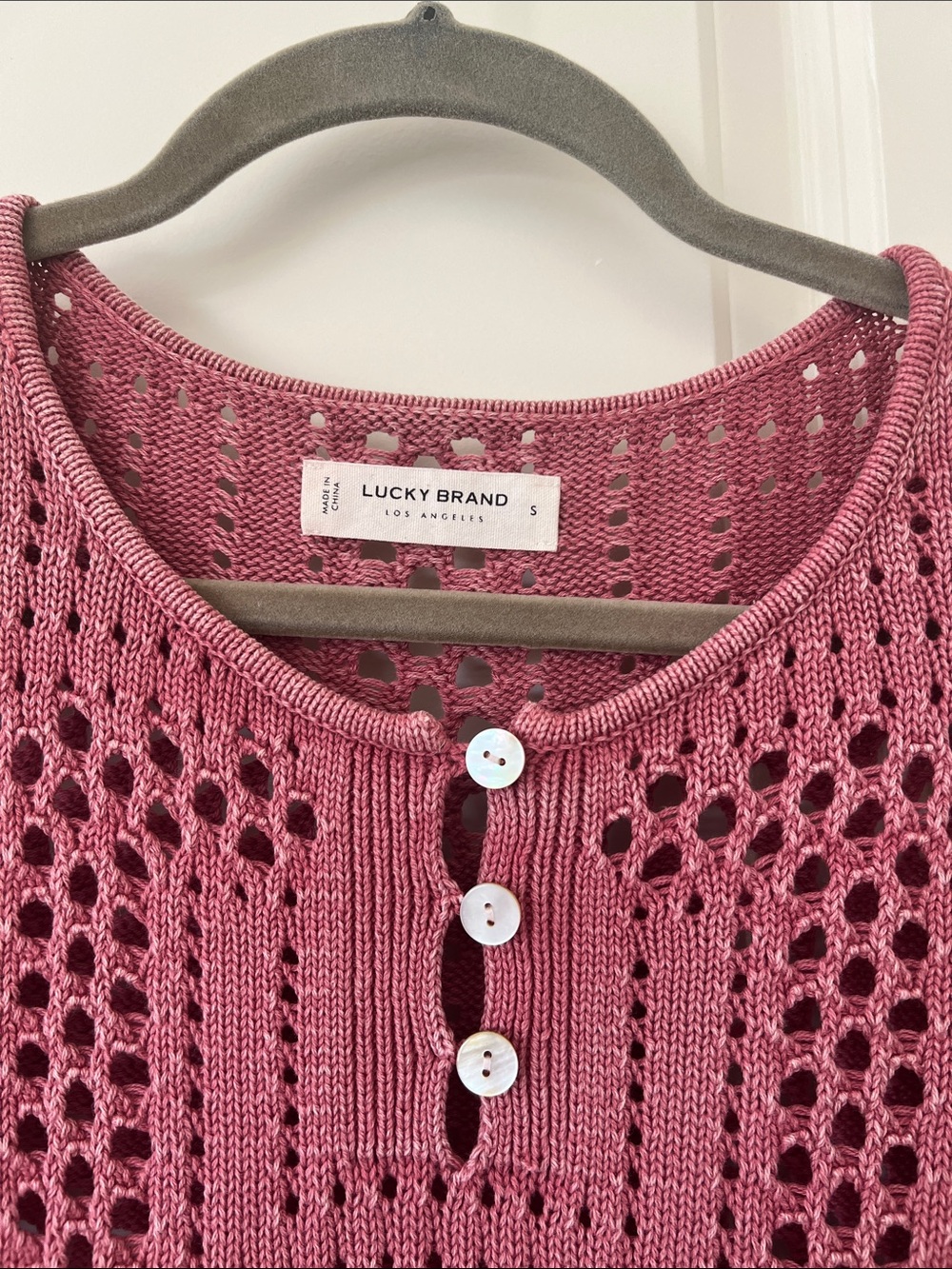 Lucky Brand Mauve Crochet Peplum Henley Long Sleeve Top - Picture 2 of 6